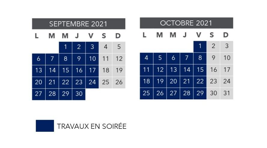 Ligne R : calendrier bimestriel travaux de septembre et octobre 2021.