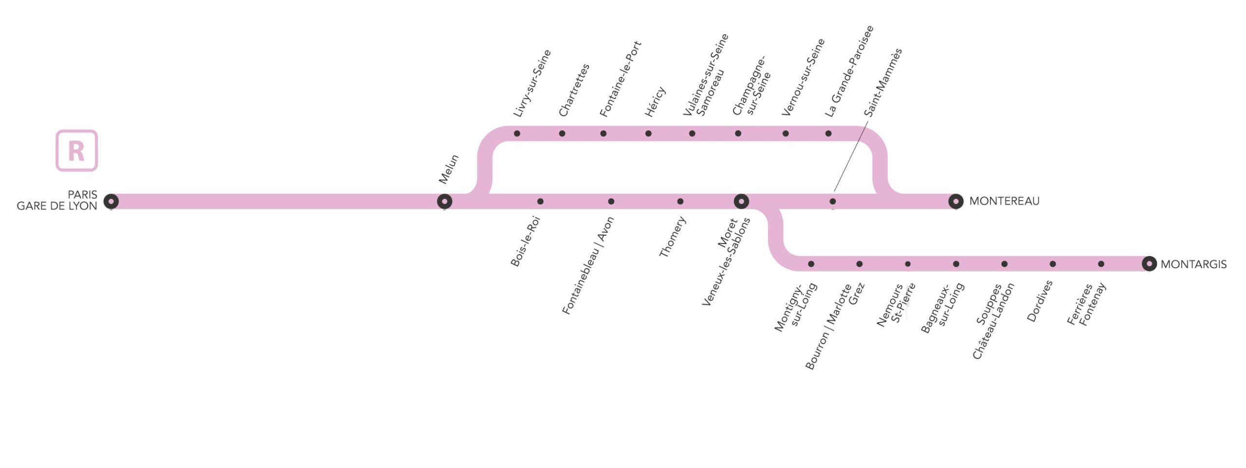 Cartographie des services en gare Ligne R