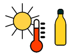 Illustration représentant la période de fortes chaleurs avec un soleil, un thermomètre et une gourde.