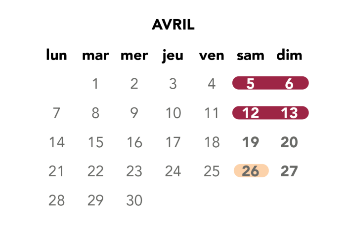 Image du calendrier du mois d'avril pour les travaux du week-end.