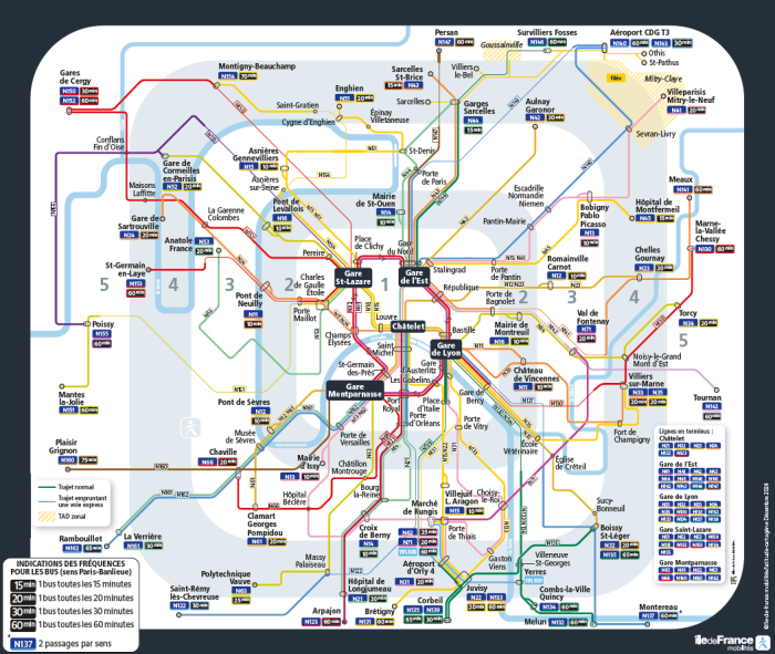 Plan du réseau RER / train / tram la nuit du 31 décembre 2024.