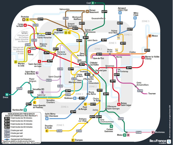 Plan du réseau RER / train / tram la nuit du 31 décembre 2024.