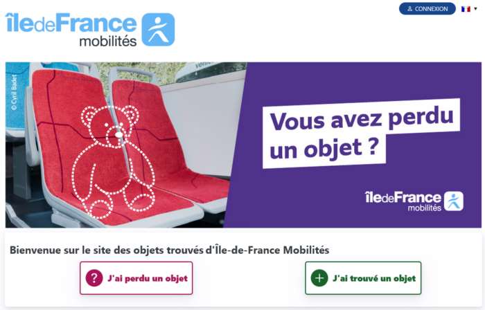 Pour illustrer le sujet objet perdu : capture d'écran de la plateforme d'objets trouvés du site d'Île-de-France Mobilités.